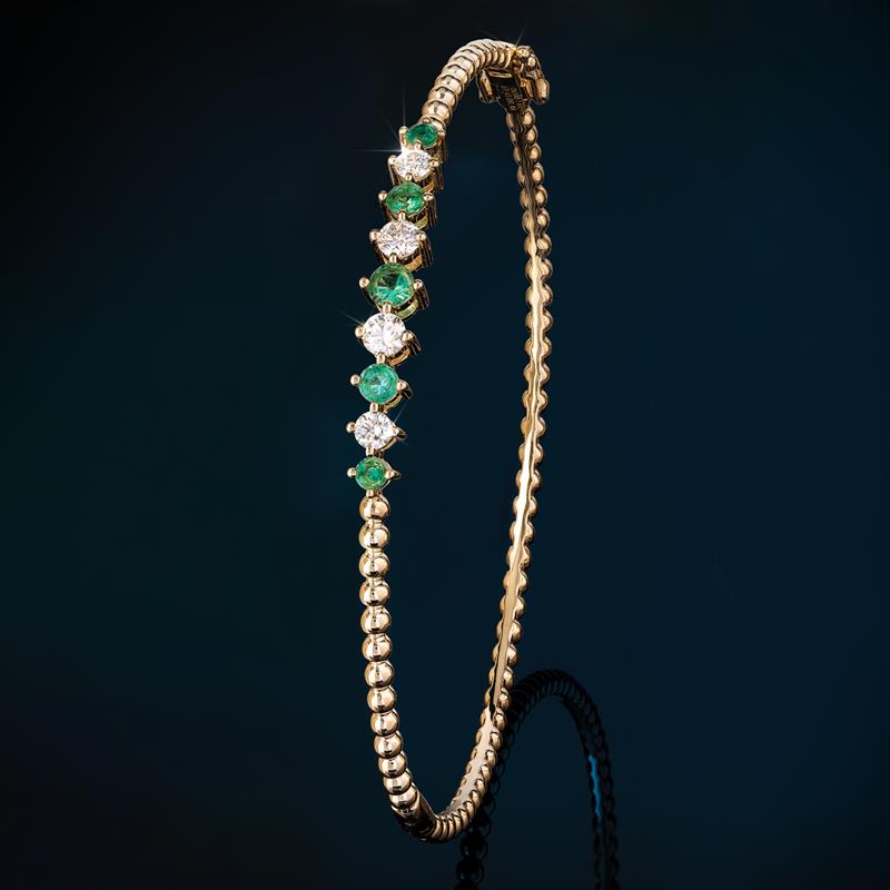 14K Yellow Gold Emerald and Diamond Bangle